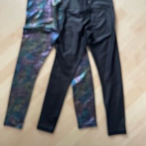 ZYIA 2 Pair Lot-  Black and Iridescent Leggings EUC